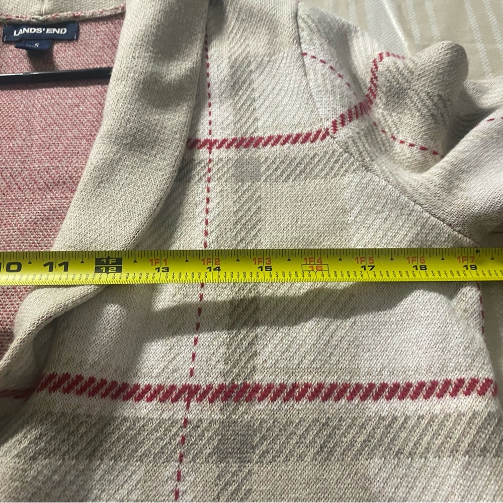 Lands' End Women's Checkered Cardigan - Beige and Red - Picture 8 of 9